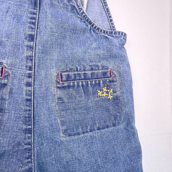 Baby Gap Denim Shortalls Toddler Girl XL 18-24 Denim Floral Embroidered 2001 Y2K - Picture 13 of 16
